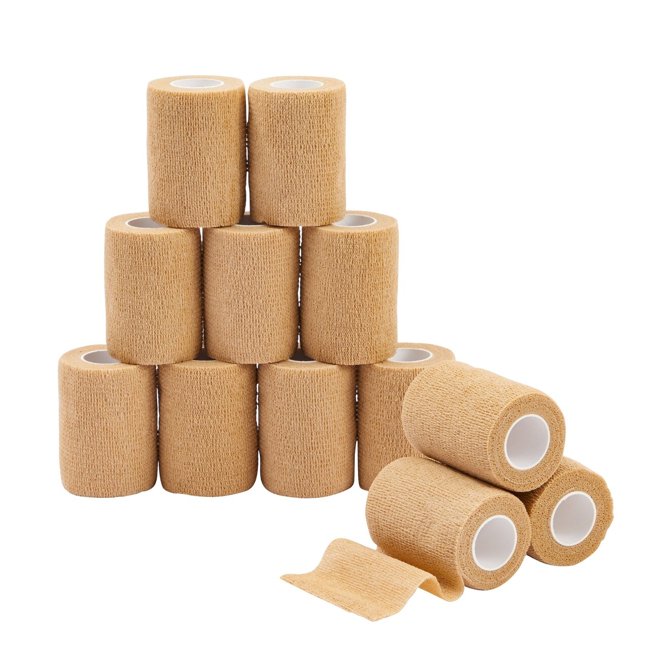 Juvale Self-Adherent Cohesive Wrap - Breathable Support Athletic Tape - Snug Fit for Tattoo Equipment - Swelling & Strain Aid Sports Tape - 3 in x 5 yd, Pack of 12, Tan